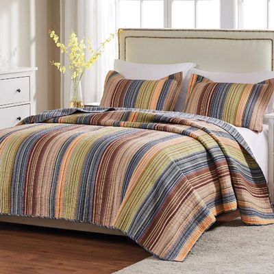 BLACK FOREST DECOR Sandy Beach Stripe 2-Piece Quilt Bed Set - Twin