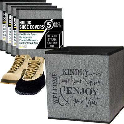 Life Charge Shoe Covers Box - Real Estate Agent Supplies Asking Guests to Please Cover Shoes - Disposable Shoe Bootie Holder For Realtor Listings & Open Houses - Indoor Use | 5 Pack Grey & Black