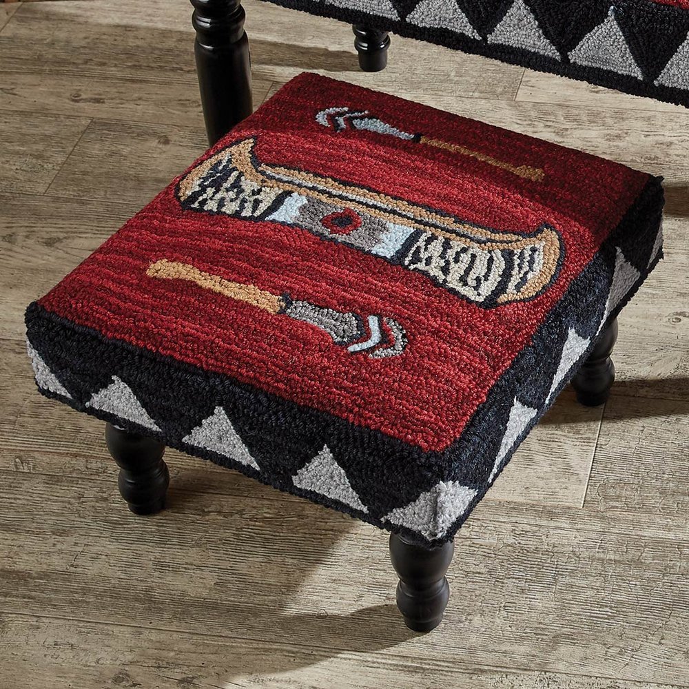BLACK FOREST DECOR Canoe Trip Hooked Wool Stool