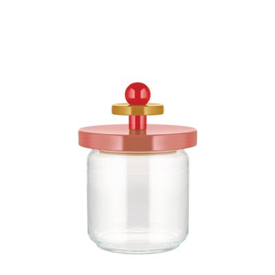 Alessi Mr. Sottsass I Suppose ES16 / 75 2 - Design Hermetic Glass Jar with Lid in Beech, Pink, Red and Yellow Wood