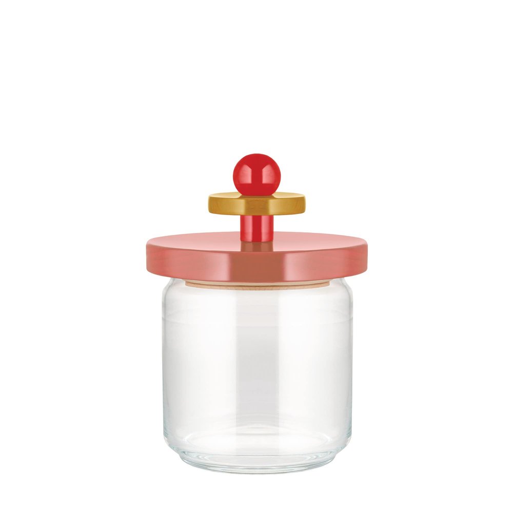 Alessi Mr. Sottsass I Suppose ES16 / 75 2 - Design Hermetic Glass Jar with Lid in Beech, Pink, Red and Yellow Wood