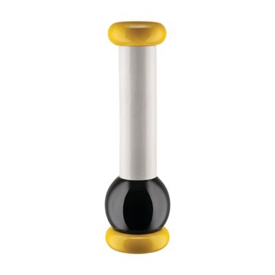 Alessi Salt, Pepper and Spice Grinder in Beech-Wood, Yellow, Black and White 100 Values Collection, One Size