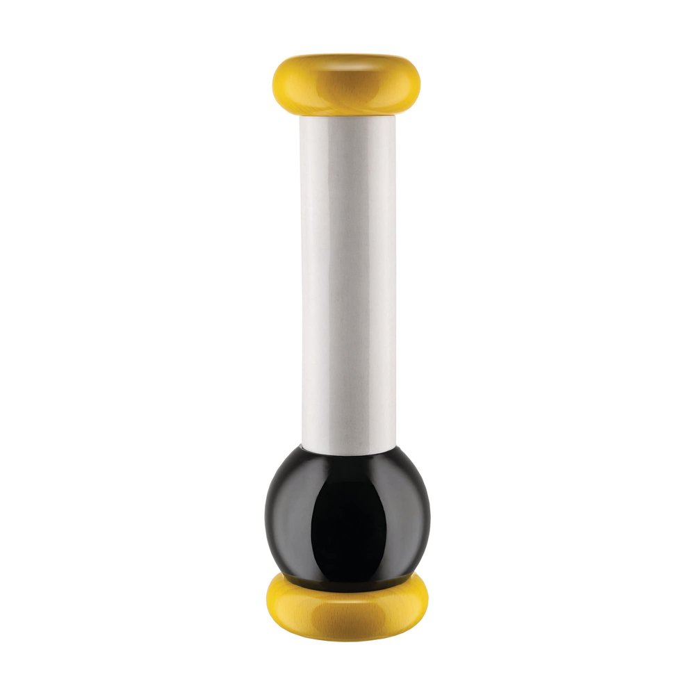 Alessi Salt, Pepper and Spice Grinder in Beech-Wood, Yellow, Black and White 100 Values Collection, One Size