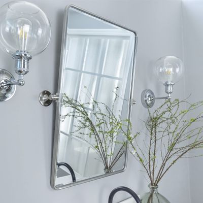 Farmhouse Pivot Rectangle Bathroom Mirror Brushed Nickel Metal Framed Tilting Beveled Vanity Mirrors for Wall, Overall 23.91 x 30 inches (Mirrror 20 x 30 inches)