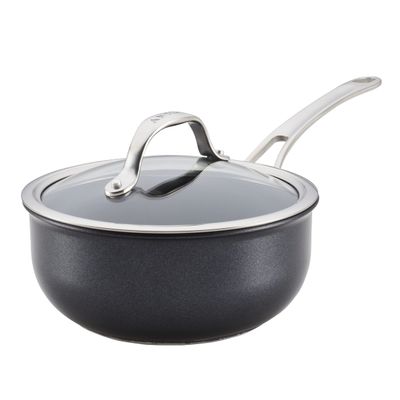 Anolon X SearTech Aluminum Nonstick Cookware Saucier with Lid, 2.5 Quart, Super Dark Gray