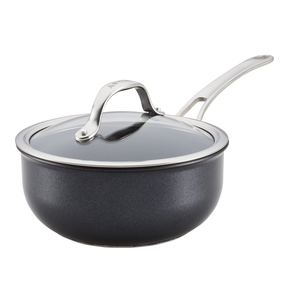 Anolon X SearTech Aluminum Nonstick Cookware Saucier with Lid, 2.5 Quart, Super Dark Gray