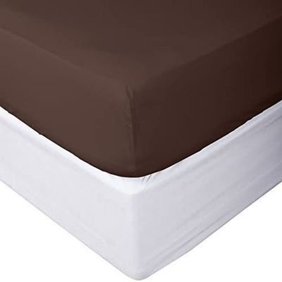 600 Thread Count 100% Egyptian Cotton 3PC Fitted Sheet (1-Fitted Sheet &2-Pillow Cases) Full Chocolate Solid with Elastic All Around Fits Mattress Upto 12 Inches Deep Pocket
