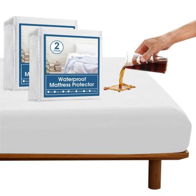 2 Pack Twin Mattress Protector Waterproof Mattress Pad Cover for Kids Soft & Breathable Noiseless Fits up -14'' Depth Skin-Friendly Machine Wash Mattress Topper Protector Twin Sheets