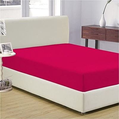 600 Thread Count 100% Egyptian Cotton 3PC Fitted Sheet (1-Fitted Sheet &2-Pillow Cases) Short Queen Hot Pink Solid with Elastic All Around Fits Mattress Upto 12 Inches Deep Pocket
