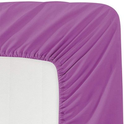 600 Thread Count 100% Egyptian Cotton 3PC Fitted Sheet (1-Fitted Sheet &2-Pillow Cases) Queen Purple Solid with Elastic All Around Fits Mattress Upto 12 Inches Deep Pocket