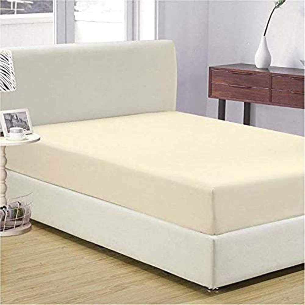 600 Thread Count 100% Egyptian Cotton 3PC Fitted Sheet (1-Fitted Sheet &2-Pillow Cases) Twin Ivory Solid with Elastic All Around Fits Mattress Upto 12 Inches Deep Pocket