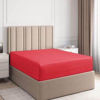 600 Thread Count 100% Egyptian Cotton 3PC Fitted Sheet (1-Fitted Sheet &2-Pillow Cases) Queen Red Solid with Elastic All Around Fits Mattress Upto 12 Inches Deep Pocket