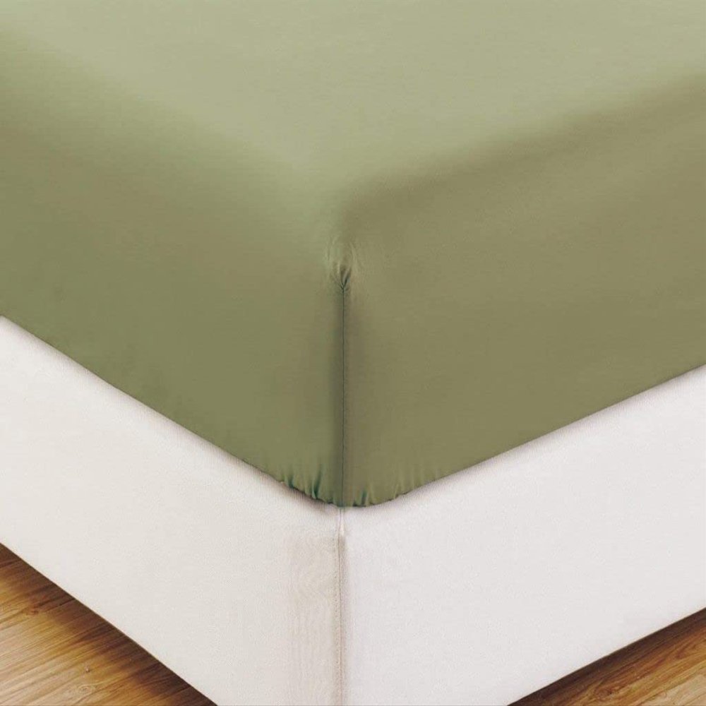600 Thread Count 100% Egyptian Cotton 3PC Fitted Sheet (1-Fitted Sheet &2-Pillow Cases) Twin XL Mose Solid with Elastic All Around Fits Mattress Upto 12 Inches Deep Pocket