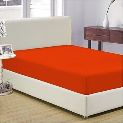 600 Thread Count 100% Egyptian Cotton 3PC Fitted Sheet (1-Fitted Sheet &2-Pillow Cases) Short Queen Orange Solid with Elastic All Around Fits Mattress Upto 12 Inches Deep Pocket