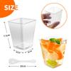 Oomcu 50 Pack 5 oz Square Clear Plastic Dessert Cups with Spoons  Disposable Appetizer Cups for Parties, Yogurt Parfait, Ice Cream, Pudding,Mousse, Salad, Veggies, Snack, Mini Dessert Serving Bowls view 2