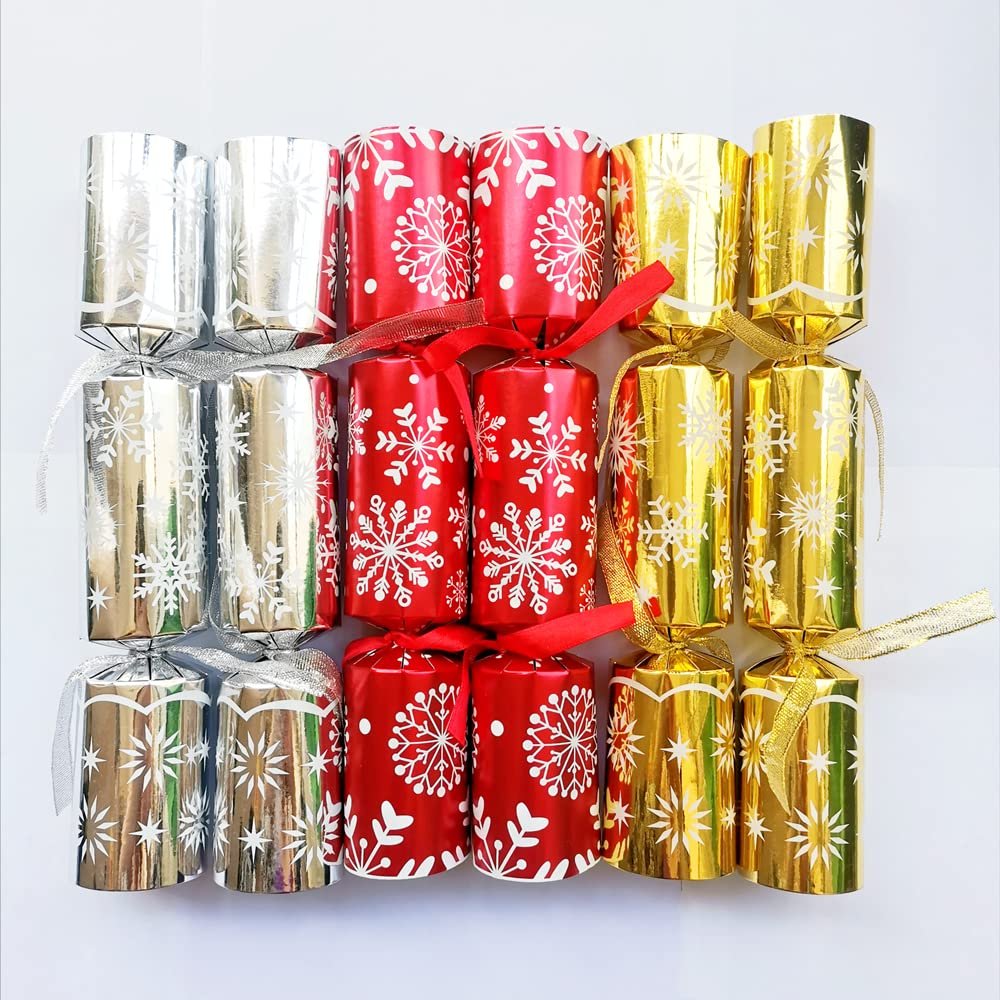 ANXTO Christmas Cracker set of 6pcs 10 inch Snowflake Plaid Design Santa Claus Father Christmas (MIX)
