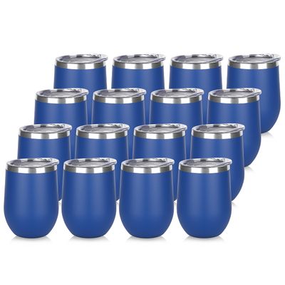 DOMICARE Stainless Steel Wine Tumbler Bulk with Lid, Personalized Insulated Tumblers Set, 12oz Travel Coffee Cups Pack of 16, Dark Blue