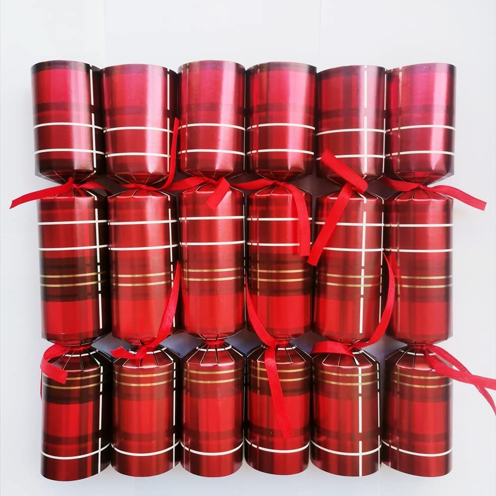 Christmas Cracker Set of 6pcs 10 inch Plaid Design, Christmas Dinner Traditional Celebration, Santa Claus Father Christmas (Plaid)