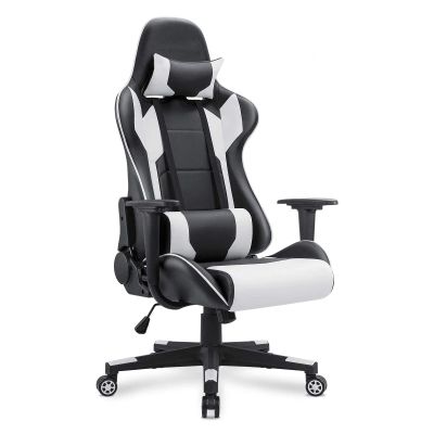 Adult Gaming Chair, Ergonomic Massage Chair, Modern Carbon Fiber Desk Chair, Large Gaming Chair, Teenage Gaming Chair (Red) White