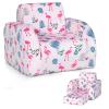 Costzon Kids Couch, 3 in 1 Convertible Flip Open Children's Sofa w/Foam-Padded Seat, Toddler Armrest Chair Bed for Nap Play Sleep, Fold Out Lounger Kids Sofa, Gift for Children Boys Girls (Flamingo) view 1