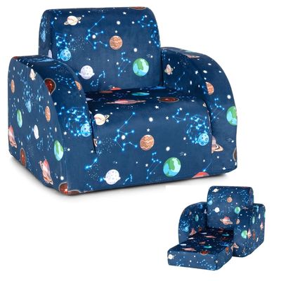Costzon Kids Couch, 3 in 1 Convertible Flip Open Children's Sofa w/Foam-Padded Seat, Toddler Armrest Chair Bed for Nap Play Sleep, Fold Out Lounger Kids Sofa, Gift for Children Boys Girls (Planet)