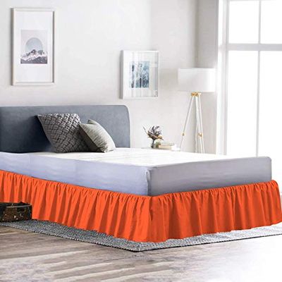 Bedding Ruffled Bed Skirt Classic 15 Inch Drop Length Dust Ruffle with Platform, Gathered Styling, 800 TC Soft Luxury Natural Cotton Bed Skirt (Queen Size, Orange)