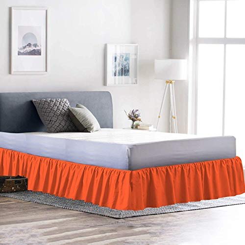 Bedding Ruffled Bed Skirt Classic 15 Inch Drop Length Dust Ruffle with Platform, Gathered Styling, 800 TC Soft Luxury Natural Cotton Bed Skirt (Queen Size, Orange)