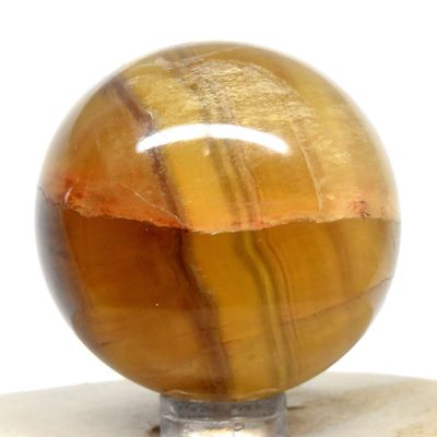 46mm Yellow Honey Fluorite Sphere Natural Banded Crystal Ball Sparkling Mineral Polished Gemstone - India + Stand