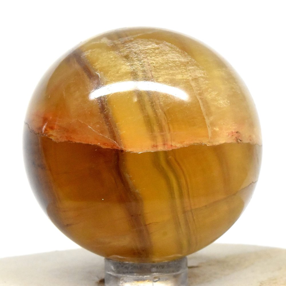 46mm Yellow Honey Fluorite Sphere Natural Banded Crystal Ball Sparkling Mineral Polished Gemstone - India + Stand