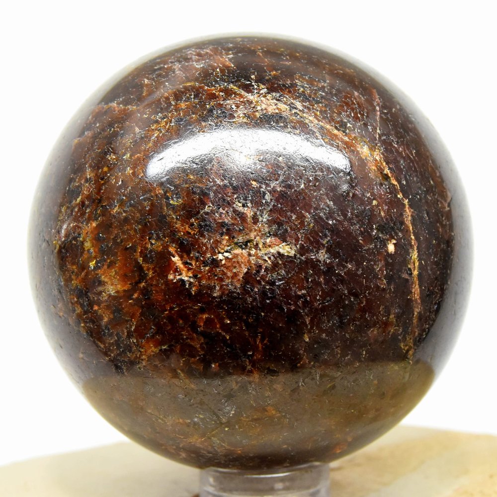 53mm Orange Garnet Sphere Natural Almandine Mineral Sparkling Crystal Polished Gemstone Ball - India + Stand