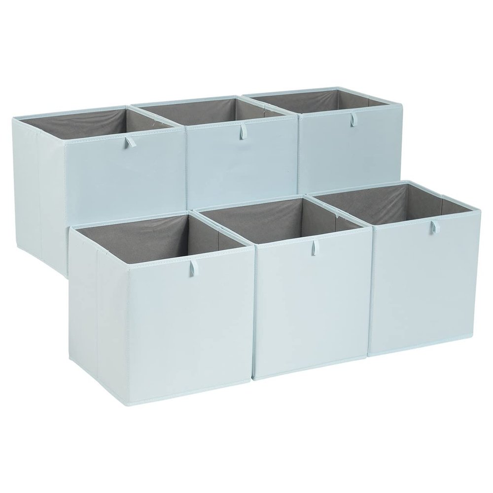 Amazon Basics Collapsible Cube Organizer Bins, Closet Storage Baskets for Shelves with Secure Pull Handle, Foldable Space-Saving, Jade Green, 13x15x13", 6-Pack