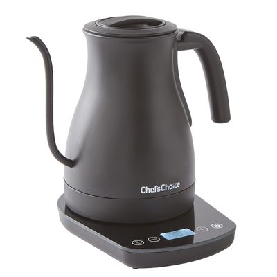 Chef'sChoice Electric Kettle Gooseneck Style Perfect for Pour-Overs Stainless Steel Construction 1200 Watts with Auto-Shutoff & Boil-Dry Protection, 1-Quart, Black