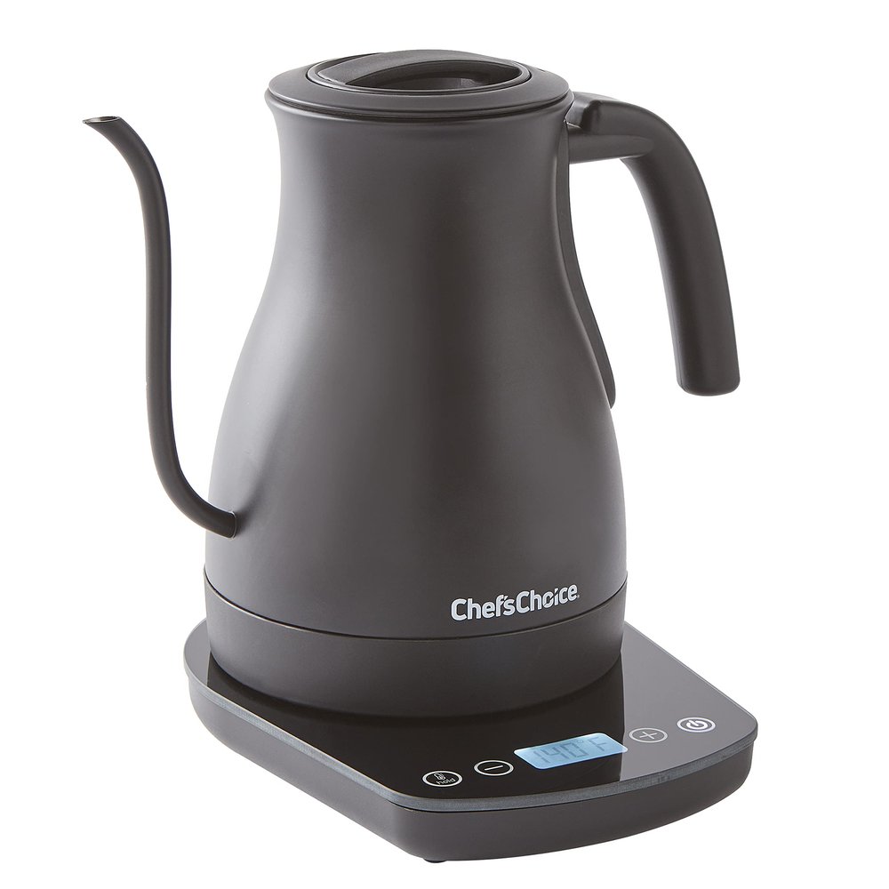 Chef'sChoice Electric Kettle Gooseneck Style Perfect for Pour-Overs Stainless Steel Construction 1200 Watts with Auto-Shutoff & Boil-Dry Protection, 1-Quart, Black