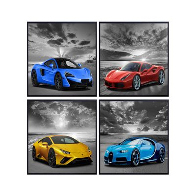 Lamborghini McLaren Ferrari Bugatti Wall Art - Boys Room Decor - Race Car Decor - Sports Car Posters Set - Man Cave Decor - Garage Wall Decor - Bar Wall Decor - Coastal Ocean Beach Theme