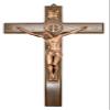 12" Dark Wood St. Benedict Crucifix with Metallic Corpus and Embedded St. Benedict Medals (Copper) view 1