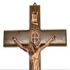 12" Dark Wood St. Benedict Crucifix with Metallic Corpus and Embedded St. Benedict Medals (Copper) view 2