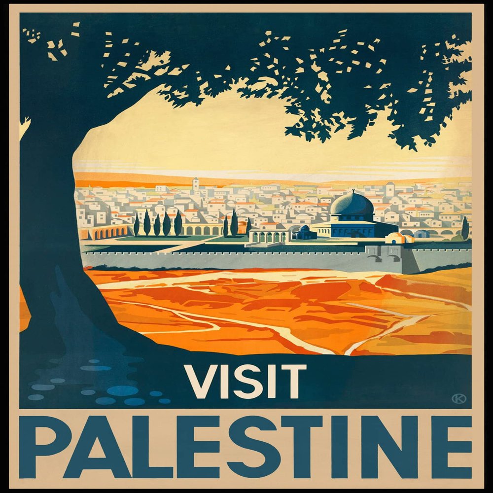 WONDERFULITEMS Canvas Visit Palestine View of Jerusalem Olive Tree West Bank and The Gaza Strip Tourism Travel 12" X 16" Image Size Vintage Poster Repro on Canvas Rolled UP. DOVER3000