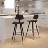 BizChair Kora Commercial Grade Low Back Barstools-Brown LeatherSoft Upholstery-Black Iron Frame-Integrated Footrest-Gold Tipped Legs-Set of 2 view 1