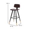 BizChair Kora Commercial Grade Low Back Barstools-Brown LeatherSoft Upholstery-Black Iron Frame-Integrated Footrest-Gold Tipped Legs-Set of 2 view 2