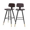 BizChair Kora Commercial Grade Low Back Barstools-Brown LeatherSoft Upholstery-Black Iron Frame-Integrated Footrest-Gold Tipped Legs-Set of 2 view 3
