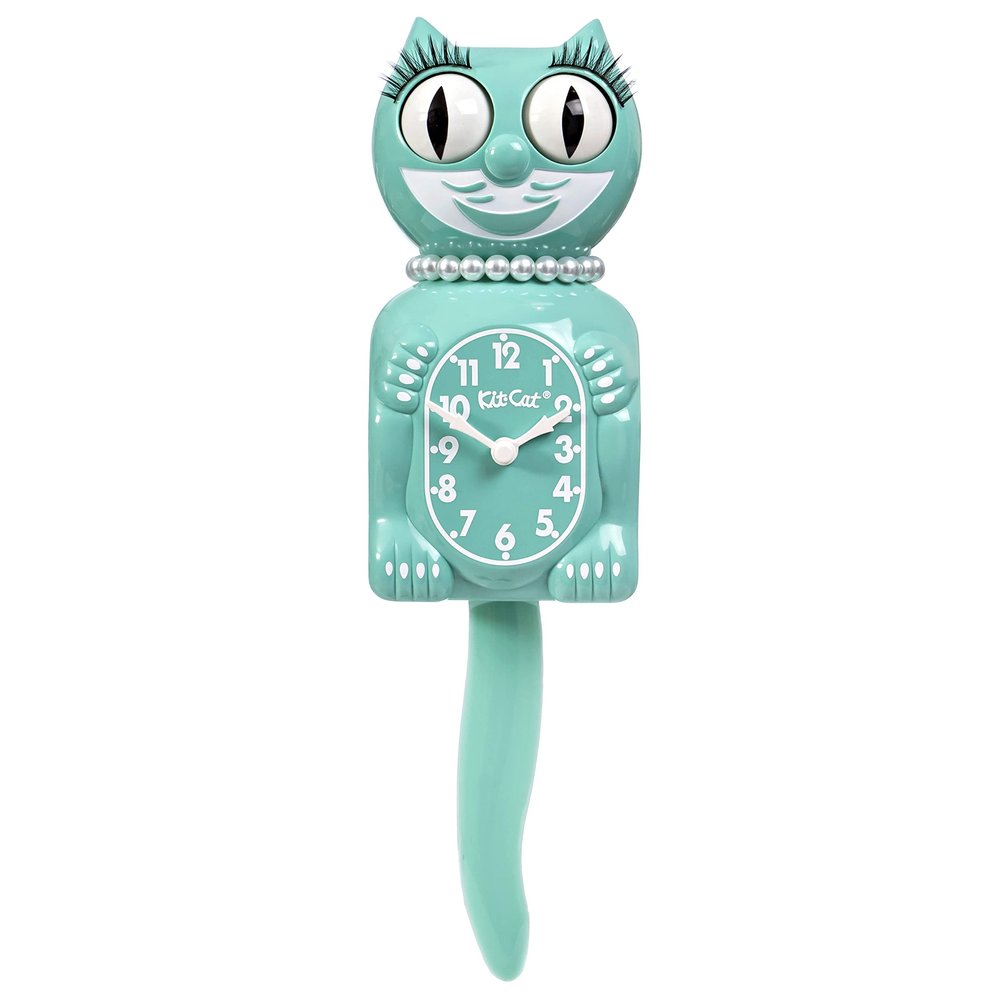 Kit-Cat Klock Limited Edition Ocean Waves Lady with Pearl Necklace & Eyelashes - Cat Clock with Moving Eyes and Tail Wall Clock, Made in USA