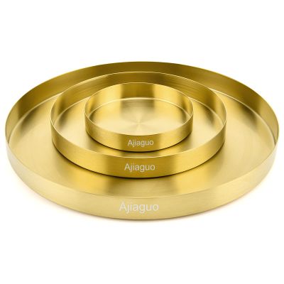 Gold Tray Round Serving Platter - Metal Decorative Plate for Bar Club Lounge Coffee Table Centerpieces Perfume Vanity Jewelry Display Cosmetic Storage Counter Bathroom Organizer (5"W+ 8"W+ 12"W 1.1"H)