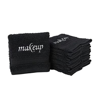 LA HAMMAM 6 Pack 13" 13" Super Soft Turkish Cotton Make Up Removal Towels & Washcloths | Highly Absorbent Towel | Luxury Makeup Remover Reusable Face Cloths | Facial & Skin Care Wash Cloth - Black