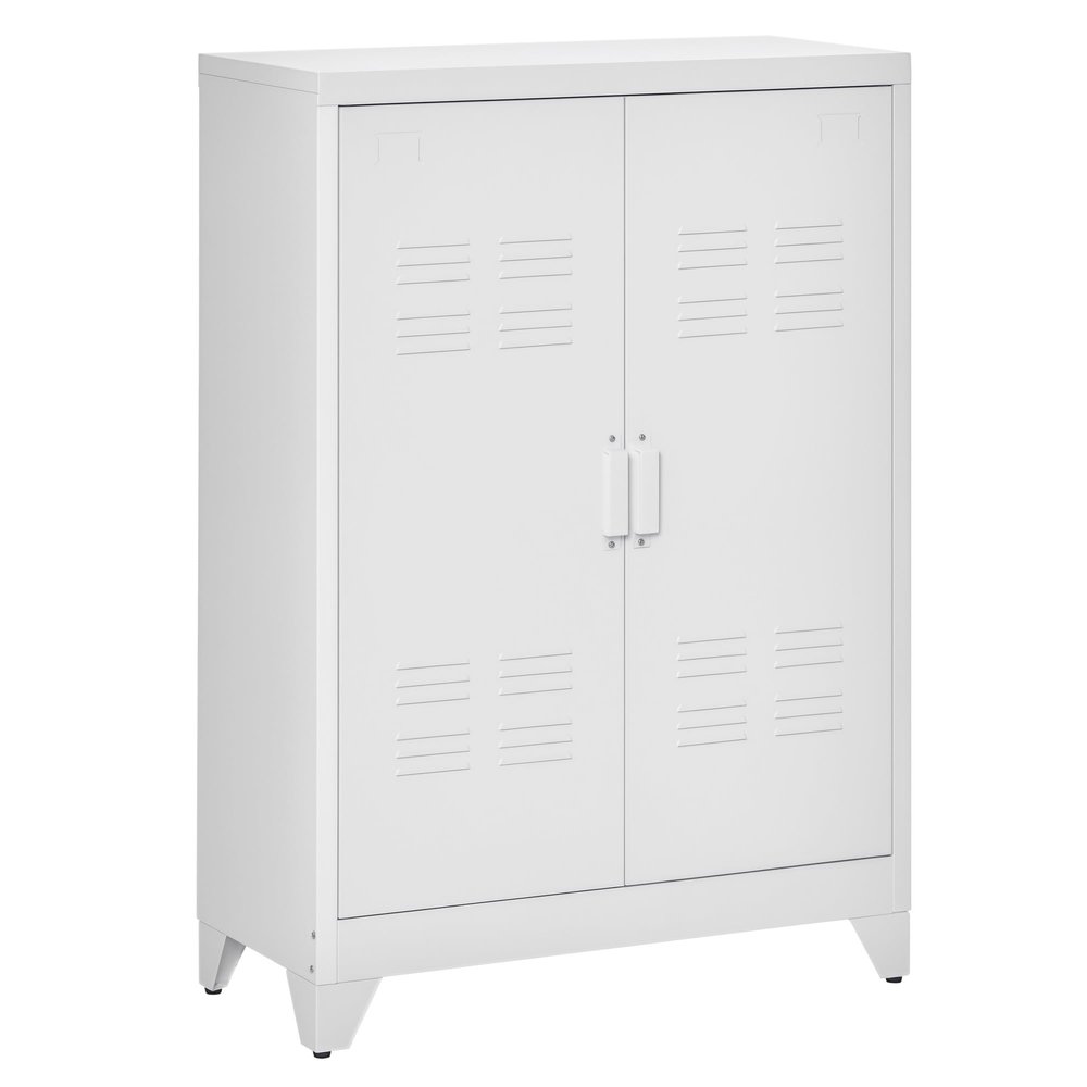 HOMCOM Industrial Storage Cabinet, Steel Garage Cabinet with Double Doors and Adjustable Shelves, White