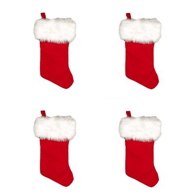 Halco Red Deluxe 19" Velvet Lined Stocking (Pack of 4) Holidays #7019 White Long Hair Trim Band Basic Christmas Claus Party Kris Kringle Mantel Presents