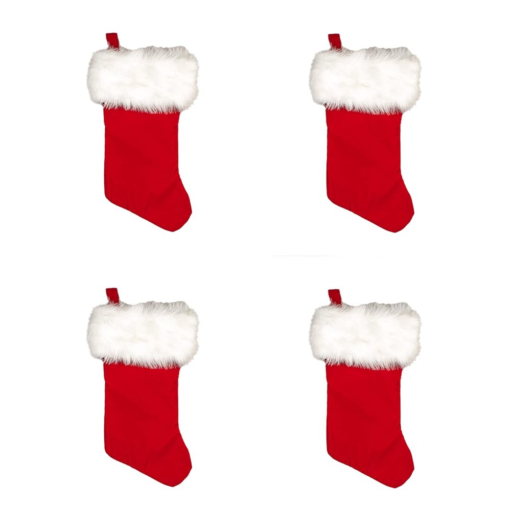 Halco Red Deluxe 19" Velvet Lined Stocking (Pack of 4) Holidays #7019 White Long Hair Trim Band Basic Christmas Claus Party Kris Kringle Mantel Presents