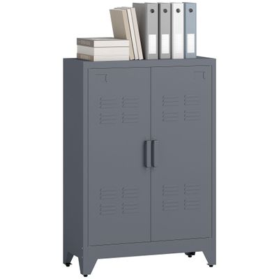HOMCOM Industrial Storage Cabinet, Steel Garage Cabinet with Double Doors and Adjustable Shelves, Grey