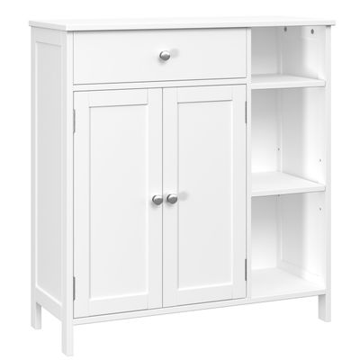 Irontar Bathroom Floor Cabinet with Drawer, Floor Storage Cabinet with Doors & Adjustable Shelves, Freestanding Kitchen Cabinet with 3 Open Compartments for Living Room, Entryway, White