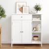 Irontar Bathroom Floor Cabinet with Drawer, Floor Storage Cabinet with Doors & Adjustable Shelves, Freestanding Kitchen Cabinet with 3 Open Compartments for Living Room, Entryway, White view 2