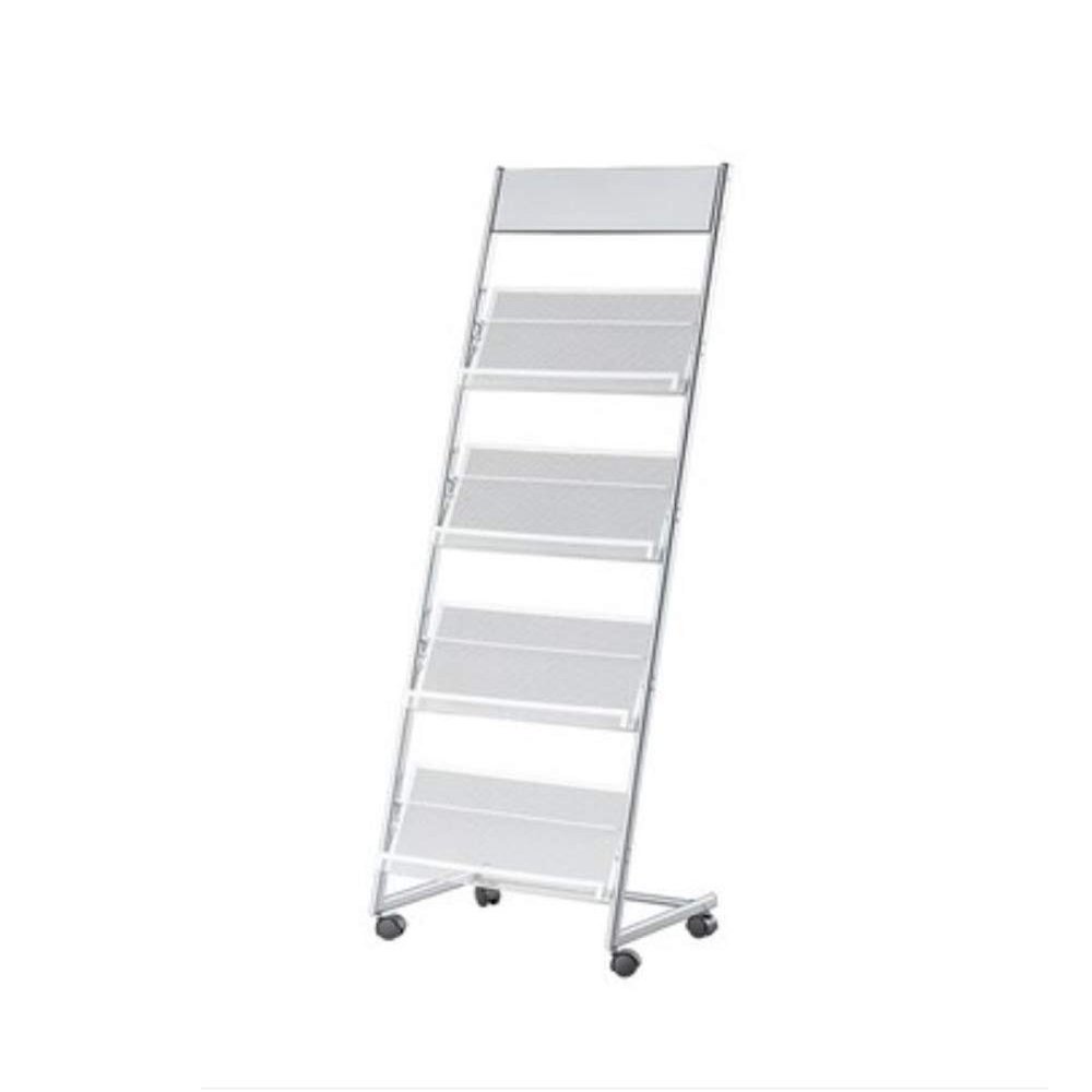4 Pockets Magazine Rack, Durable Brochure Display Stand, Magazine Holder Newspaper Stand, Silver
